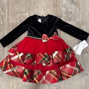Bonnie Jean Black Velvet and Red Plaid Dress